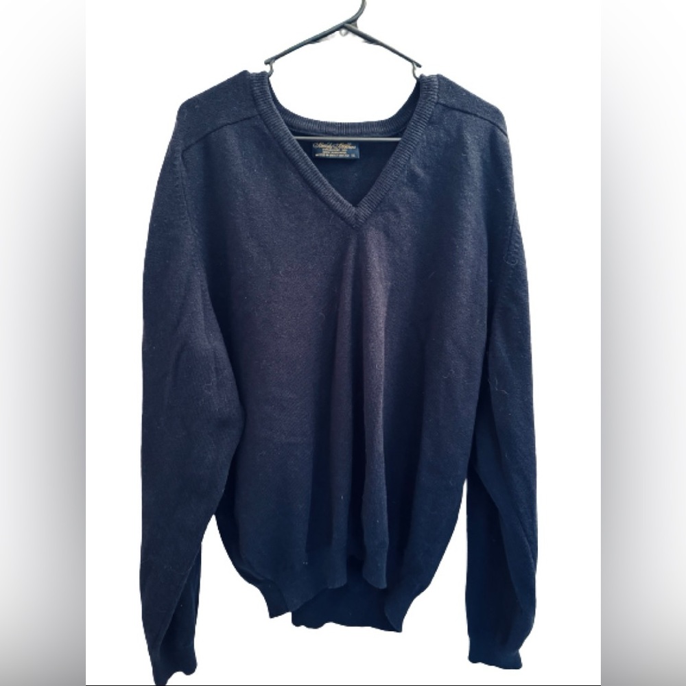 Men’s Brooks Brothers 100% Wool V-Neck Sweater Navy Blue Size XL
